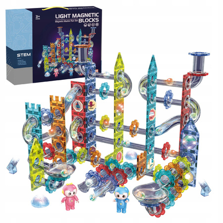 ŚWIECĄCY TOR MAGNETYCZNY KLOCKI EDUKACYJNE DLA DZIECI + 2 FIGURKI 228 EL