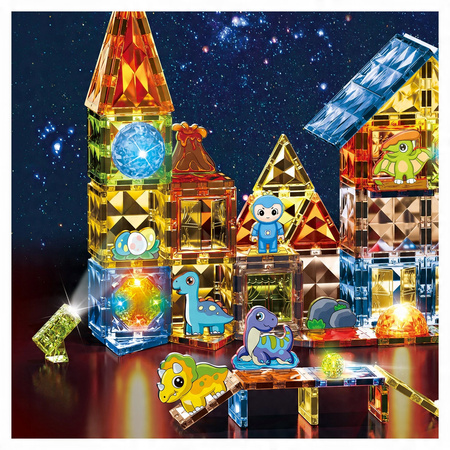 ŚWIECĄCE KLOCKI KONSTRUKCYJNE MAGNETYCZNE DINOZAURY DOLINA DINOZAURÓW 124EL