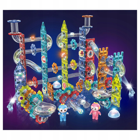 ŚWIECĄCY TOR MAGNETYCZNY KLOCKI EDUKACYJNE DLA DZIECI + 2 FIGURKI 228 EL