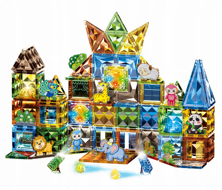 KLOCKI MAGNETYCZNE ŚWIECĄCE ZOO DLA DZIECI ANIMAL PARADISE ZESTAW 124 EL