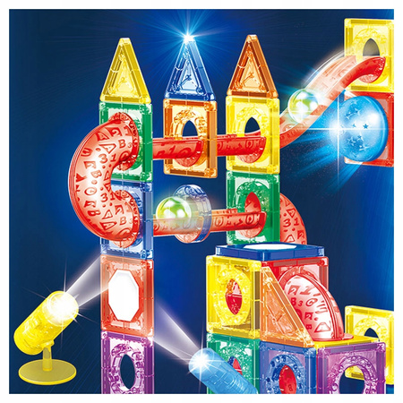 ŚWIECĄCY TOR MAGNETYCZNY LED KLOCKI EDUKACYJNY DLA DZIECI + WINDA 134 EL