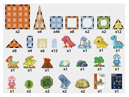 ŚWIECĄCE KLOCKI KONSTRUKCYJNE MAGNETYCZNE DINOZAURY DOLINA DINOZAURÓW 124EL