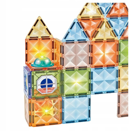 ŚWIECĄCE KLOCKI MAGNETYCZNE ZESTAW KREATYWNY DLA DZIECI PANELE LED 73 EL