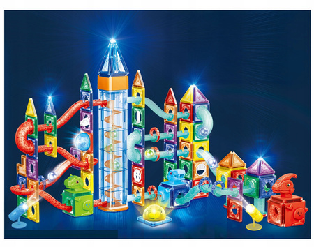 ŚWIECĄCY TOR MAGNETYCZNY DINOZAUR DLA DZIECI KLOCKI EDUKACYJNE WINDA 194 EL