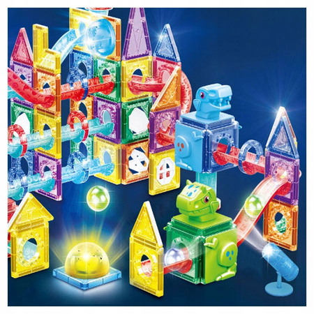 DINOZAURY ŚWIECĄCY TOR MAGNETYCZNY KLOCKI KONSTRUKCYJNE DUŻY ZESTAW 178 EL