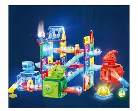 ŚWIECĄCY TOR MAGNETYCZNY LED KLOCKI KONSTRUKCYJNE DINOZAURY ZESTAW 123 EL