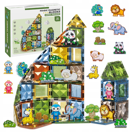 KLOCKI MAGNETYCZNE KONSTRUKCYJNE ZWIERZĄTKA ZESTAW ANIMAL PARADISE 82 EL