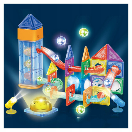 ŚWIECĄCY TOR MAGNETYCZNY LED Z WINDĄ KLOCKI KONSTRUKCYJNE DLA DZIECI 69 EL