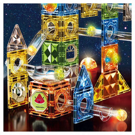 ŚWIECĄCY TOR MAGNETYCZNY KLOCKI EDUKACYJNE DLA DZIECI LED ZESTAW 105 EL