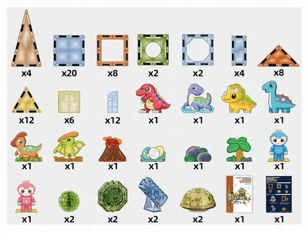 MAGNETYCZNE KLOCKI KONSTRUKCYJNE ŚWIECĄCY ZESTAW DINOZAURY MAGNESY LED 98EL