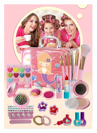 KUFEREK KOSMETYKÓW DLA DZIECI ZESTAW BEAUTY CIENIE SZMINKI SZCZOTKA LAKIERY