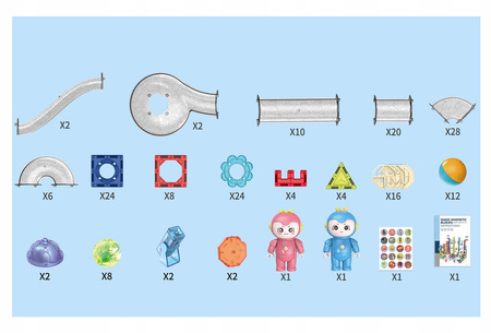 ŚWIECĄCY TOR MAGNETYCZNY DLA DZIECI KLOCKI EDUKACYJNE ZESTAW LED 176 EL
