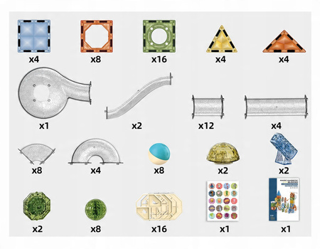 ŚWIECĄCY TOR MAGNETYCZNY KLOCKI EDUKACYJNE DLA DZIECI LED ZESTAW 105 EL