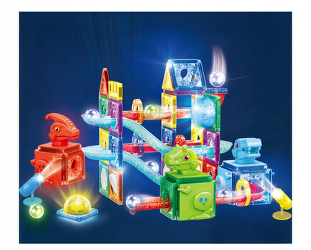 ŚWIECĄCY TOR MAGNETYCZNY LED KLOCKI KONSTRUKCYJNE DINOZAURY ZESTAW 123 EL