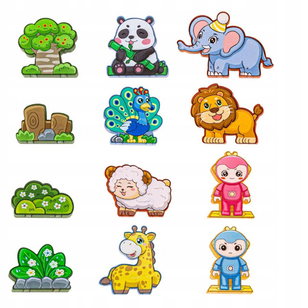 KLOCKI MAGNETYCZNE ŚWIECĄCE ZOO DLA DZIECI ANIMAL PARADISE ZESTAW 124 EL