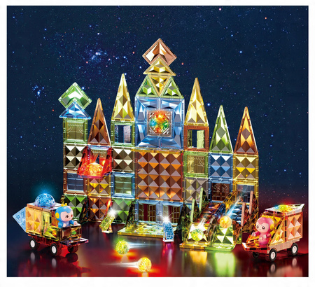 ŚWIECĄCE KLOCKI MAGNETYCZNE DLA DZIECI POJAZDY FIGURKI ZESTAW LED 147 EL