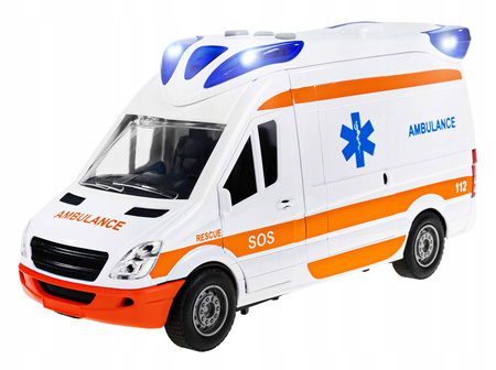 KARETKA AMBULANS DLA DZIECI POGOTOWIE NAPĘD ŚWIATŁO DŹWIĘK AUTO + NOSZE