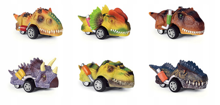 MEGA ZESTAW AUTKA DINOZAURY SAMOCHODY AUTA 6 SZTUK POJAZDY NA NAPĘD ZABAWKI