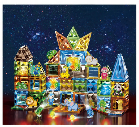 KLOCKI MAGNETYCZNE ŚWIECĄCE ZOO DLA DZIECI ANIMAL PARADISE ZESTAW 124 EL