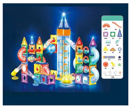 ŚWIECĄCY TOR MAGNETYCZNY LED KLOCKI EDUKACYJNY DLA DZIECI + WINDA 134 EL