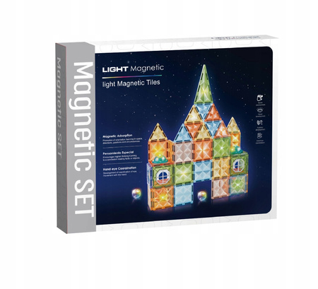 ŚWIECĄCE KLOCKI MAGNETYCZNE ZESTAW KREATYWNY DLA DZIECI PANELE LED 73 EL