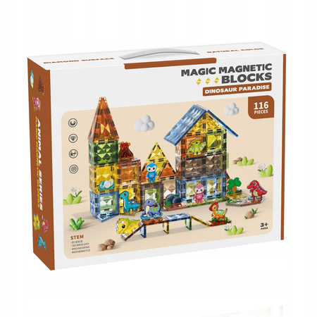 MAGNETYCZNE KLOCKI KONSTRYKCYJNE DINOZAURY ZESTAW DOLINA DINOZAURÓW 116 EL