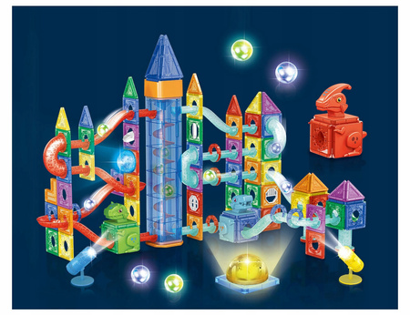 ŚWIECĄCY TOR MAGNETYCZNY DINOZAUR DLA DZIECI KLOCKI EDUKACYJNE WINDA 194 EL