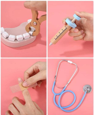 DREWNIANY ZESTAW MAŁEGO DOKTORA LEKARZ DENTYSTA
