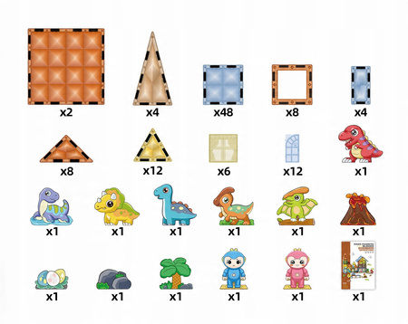 MAGNETYCZNE KLOCKI KONSTRYKCYJNE DINOZAURY ZESTAW DOLINA DINOZAURÓW 116 EL