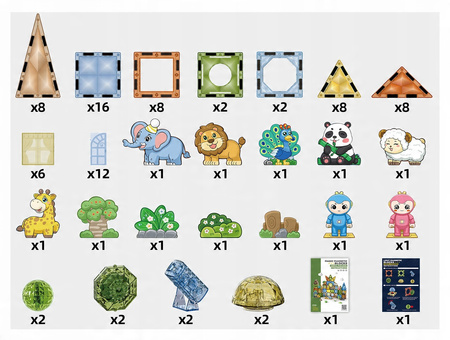 KLOCKI MAGNETYCZNE ZOO DLA DZIECI ZWIERZĄTKA ŚWIECĄCY ZESTAW LED 90 EL