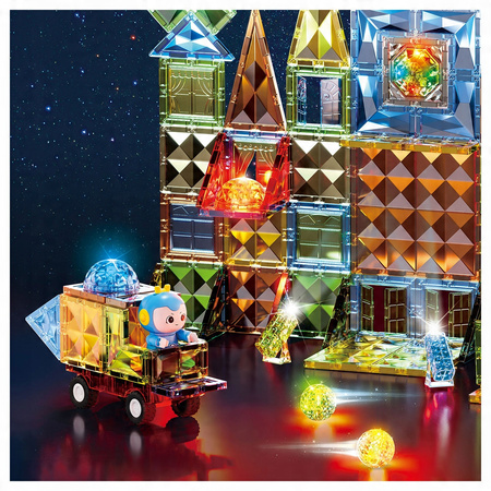 ŚWIECĄCE KLOCKI MAGNETYCZNE DLA DZIECI POJAZDY FIGURKI ZESTAW LED 147 EL