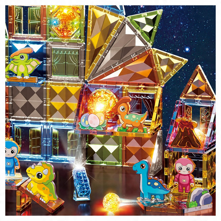 MAGNETYCZNE KLOCKI KONSTRUKCYJNE ŚWIECĄCY ZESTAW DINOZAURY MAGNESY LED 98EL