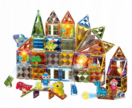 MAGNETYCZNE KLOCKI KONSTRUKCYJNE ŚWIECĄCY ZESTAW DINOZAURY MAGNESY LED 98EL