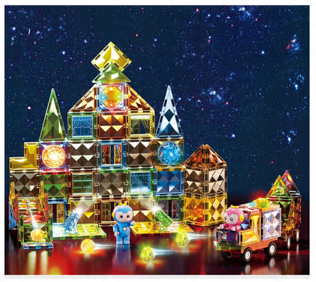 MAGNETYCZNE KLOCKI EDUKACYJNE ŚWIECĄCE DLA DZIECI AUTA FIGURKI ZESTAW 110EL