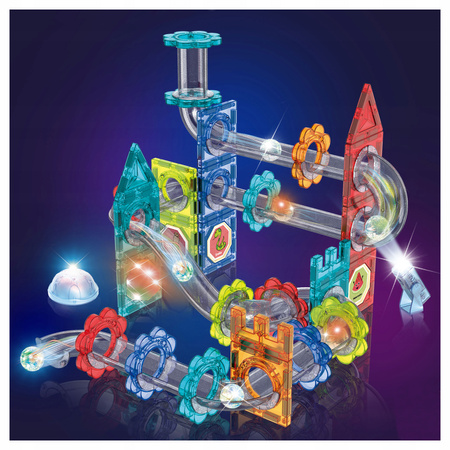 KLOCKI MAGNETYCZNE DLA DZIECI ŚWIECĄCY TOR KULKOWY KONSTRUKCYJNY ZESTAW LED