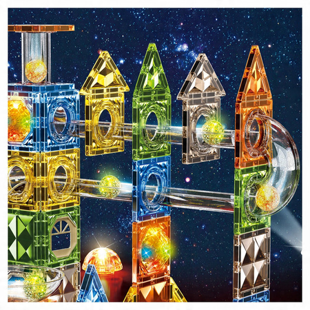 ŚWIECĄCY TOR MAGNETYCZNY KLOCKI EDUKACYJNE DLA DZIECI LED ZESTAW 105 EL