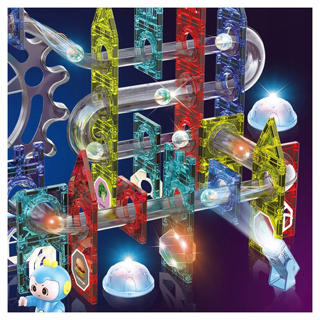 ŚWIECĄCY TOR KULKOWY KARUZELA KLOCKI MAGNETYCZNE DŹWIĘK DUŻY ZESTAW 120 EL