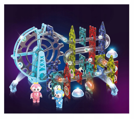 ŚWIECĄCY TOR KULKOWY KARUZELA KLOCKI MAGNETYCZNE DŹWIĘK DUŻY ZESTAW 120 EL