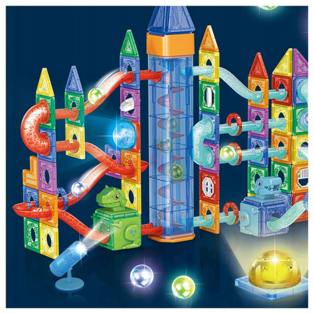 ŚWIECĄCY TOR MAGNETYCZNY DINOZAUR DLA DZIECI KLOCKI EDUKACYJNE WINDA 194 EL