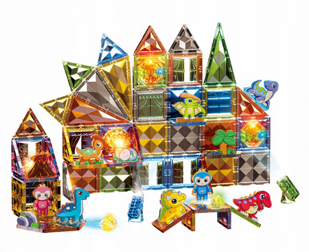 MAGNETYCZNE KLOCKI KONSTRUKCYJNE ŚWIECĄCY ZESTAW DINOZAURY MAGNESY LED 98EL