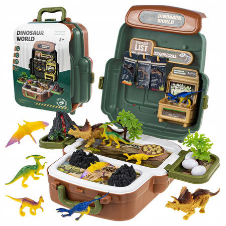 PLECAK Z DINOZAURAMI ZESTAW ODKRYWCY DLA DZIECI FIGURKI DINOZAURÓW WULKAN