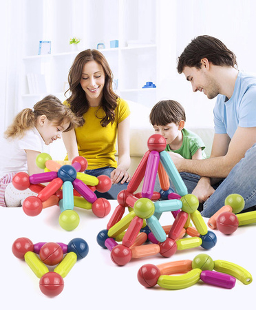 KLOCKI MAGNETYCZNE RURKI DLA DZIECI DUŻY ZESTAW EDUKACYJNY KREATYWNY 64 EL