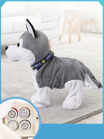 INTERAKTYWNY PIESEK HUSKY PIES ROBOT REAGUJE NA DOTYK SZCZEKA SKOMLE SIADA