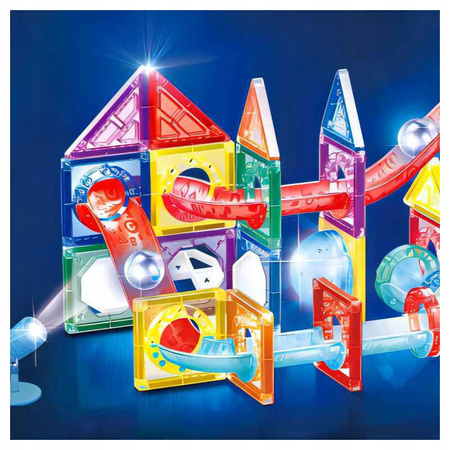 ŚWIECĄCY TOR MAGNETYCZNY LED Z WINDĄ KLOCKI KONSTRUKCYJNE DLA DZIECI 69 EL