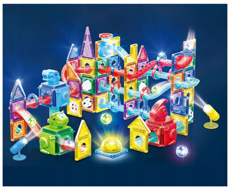 DINOZAURY ŚWIECĄCY TOR MAGNETYCZNY KLOCKI KONSTRUKCYJNE DUŻY ZESTAW 178 EL