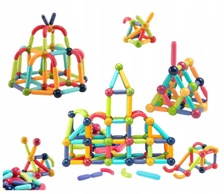 KLOCKI MAGNETYCZNE RURKI DLA DZIECI DUŻY ZESTAW EDUKACYJNY KREATYWNY 64 EL