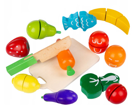 KLOCKI DREWNIANE NA RZEPY OWOCE WARZYWA DO KROJENIA DUŻY ZESTAW MONTESSORI