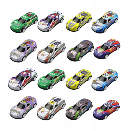 RESORAKI AUTKA WYŚCIGOWE SAMOCHODZIKI Z NAPĘDEM METALOWE AUTA 70SZT KUFEREK