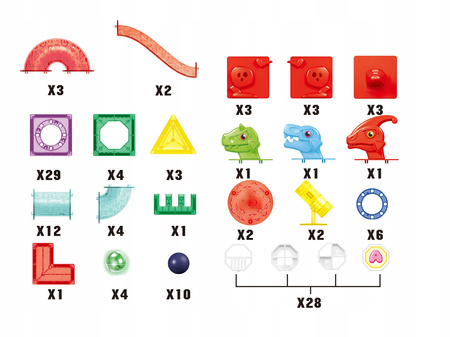 ŚWIECĄCY TOR MAGNETYCZNY LED KLOCKI KONSTRUKCYJNE DINOZAURY ZESTAW 123 EL
