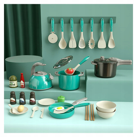 NACZYNIA GARNKI DLA DZIECI WARZYWA PATELNIA CZAJNIK ŁYŻKI DUŻY ZESTAW 32 EL